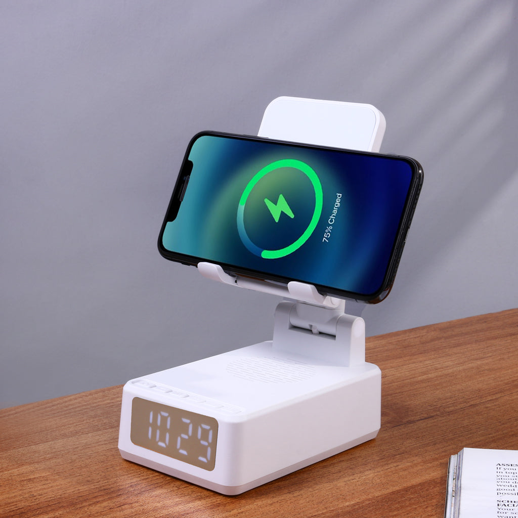 4 in 1 Speaker & Wireless Charger with Clock & Phone Holder